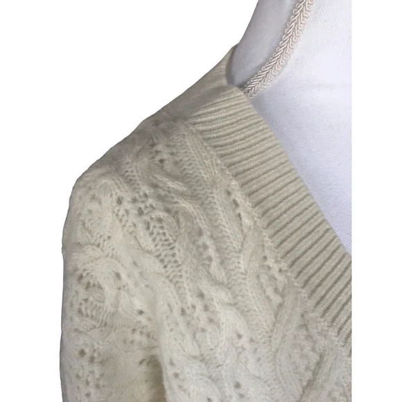 Anthropologie Maeve V-Neck Cable-Knit Lamb's Wool Sweater Women’s Size XL Ivory - Picture 9 of 12